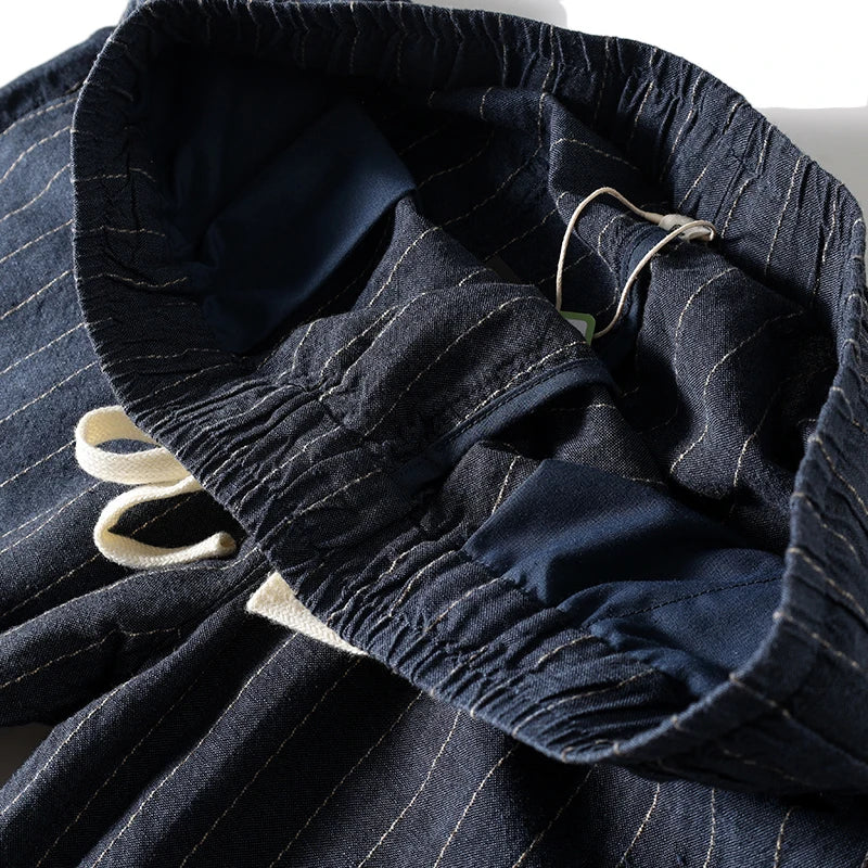 Cotton and Linen Comfortable Men's Fashion Trend Summer Pure Straight Stripe Thin Breathable Solid Color Loose Casual Pants
