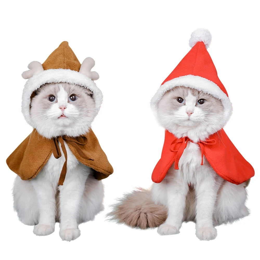 Winter Cat Costume Santa Cosplay Funny Transformed Cat Dog Pet Christmas Cape Dress Up Clothes Red Scarf Cloak Props Decoration