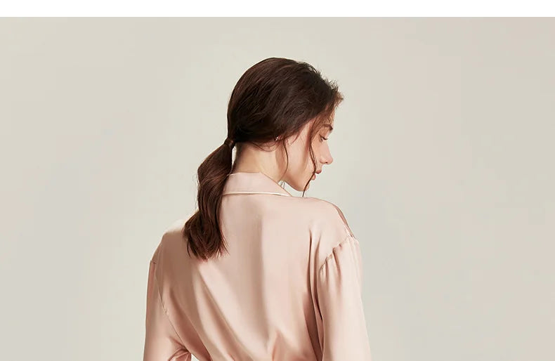 BirdTree 6A 19MM 100%Real Silk Satin Night Robe, Women Notched Neck Sash, Elegant Simple Pajama Robe, 2024 Spring Fall P469122QM