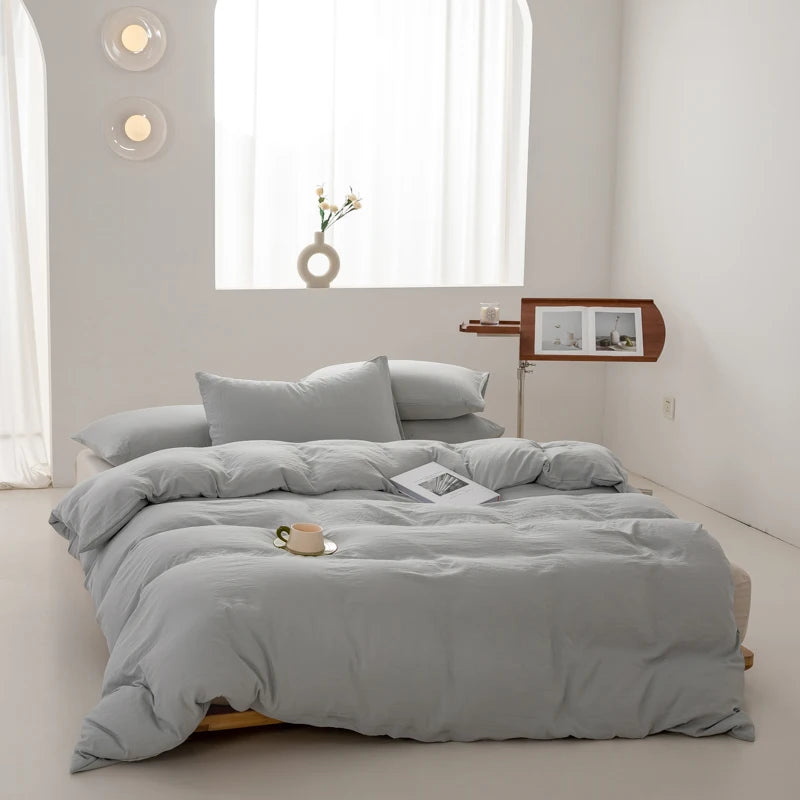 Japanese Washed Cotton Soft Bedding Set Duvet Cover with Pillowcases Bedclothes Comforter covers Sets Solid color Home Textile
