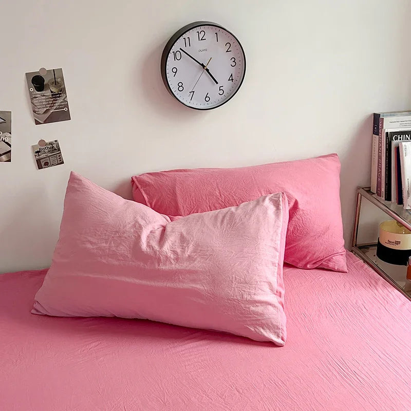 Solid Color Duvet Cover Set 100% Washed Cotton Bedding Set Super Soft Comfortable Lightweight Comforter Cover with 2 Pillowcases