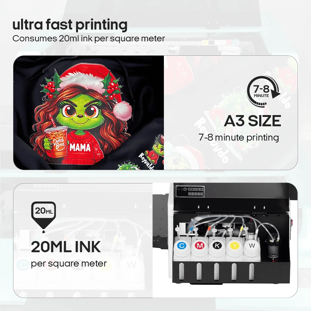 Procolored DTF Transfer Printer A3+ L1800 DTF Printer T Shirt Printing Machine With Curing Oven for Clothes Hoodies Jeans