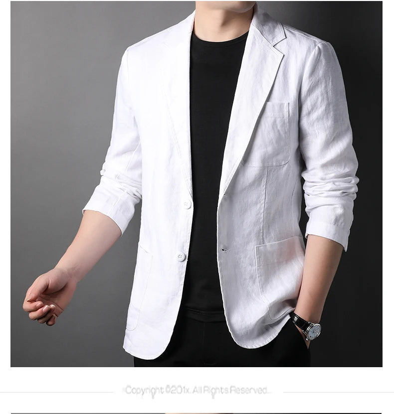 Spring Summer 2024 new high-quality men's fashion handsome linen suit Thin men's coat fabric composition 100% linen  blazer
