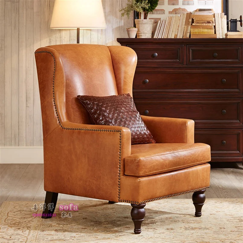 YY Single Leather Small Leather Living Room Nordic First Layer Cowhide Wingback Chair Leather