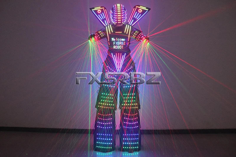 Full Color Smart Pixels LED Robot Suit Costume Light Up Stilts Walker Clothing Luminous Jacket Chest Display Helmet Laser Gloves