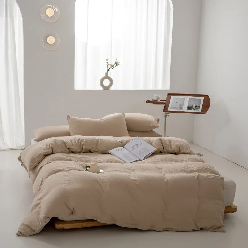 Japanese Washed Cotton Soft Bedding Set Duvet Cover with Pillowcases Bedclothes Comforter covers Sets Solid color Home Textile