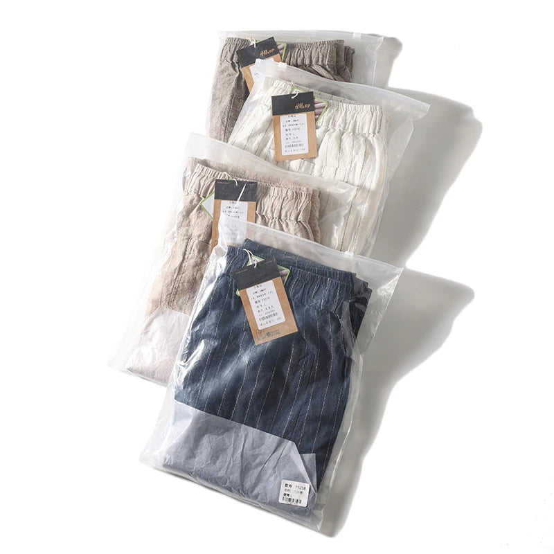 Cotton and Linen Comfortable Men's Fashion Trend Summer Pure Straight Stripe Thin Breathable Solid Color Loose Casual Pants