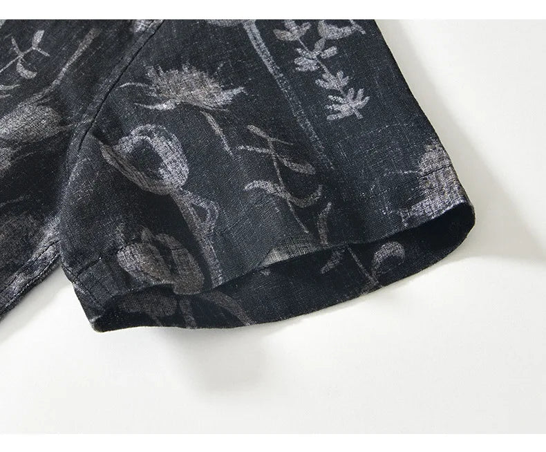 Summer New Printed 100% Linen Short Sleeve Shirts for Men Slim Thin Streetwear Men Clothing BL996