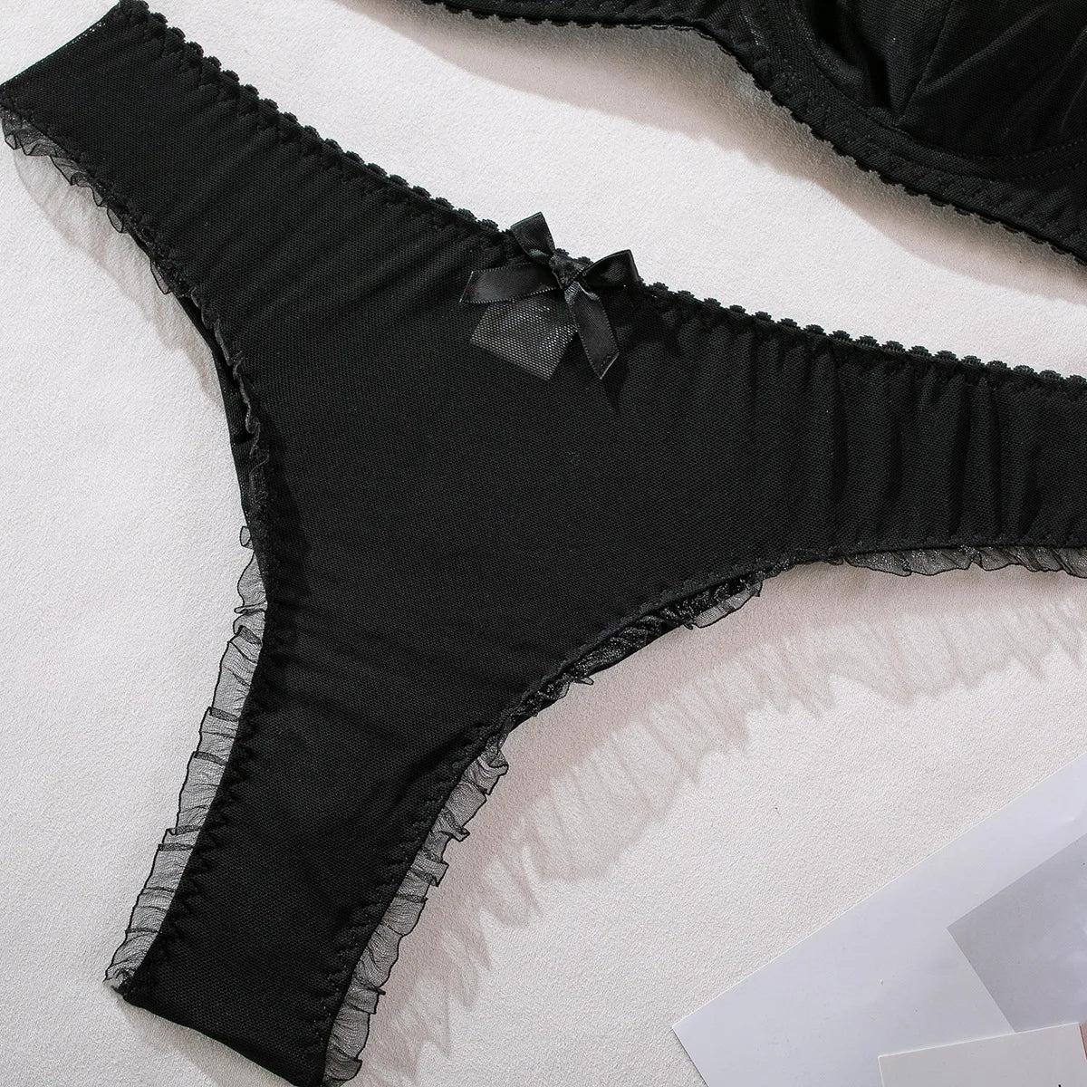 Black Fashion Women Sexy Ultrathin Push Up Underwear Sets Lace Small Female Transparent Adjustable Gather Ladies Bra Panties