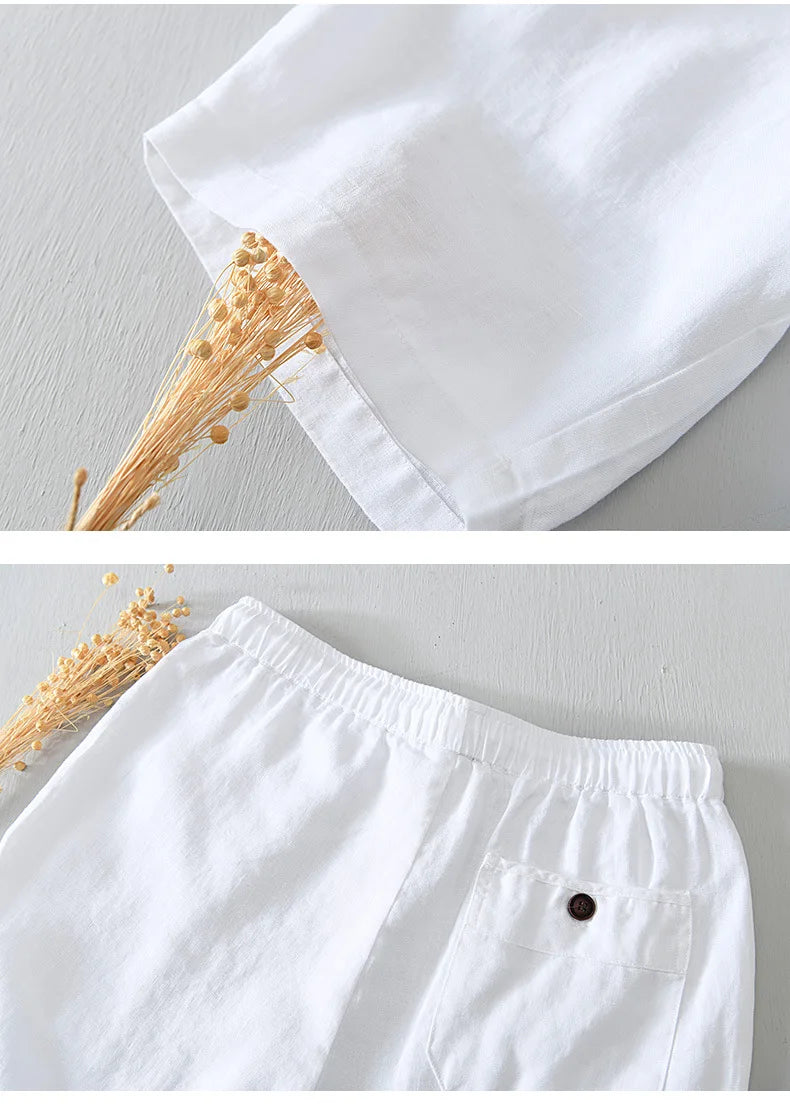 Summer New Simple 100% Linen Shorts for Men Clothing Solid Color Streetwear Men Pants B8103