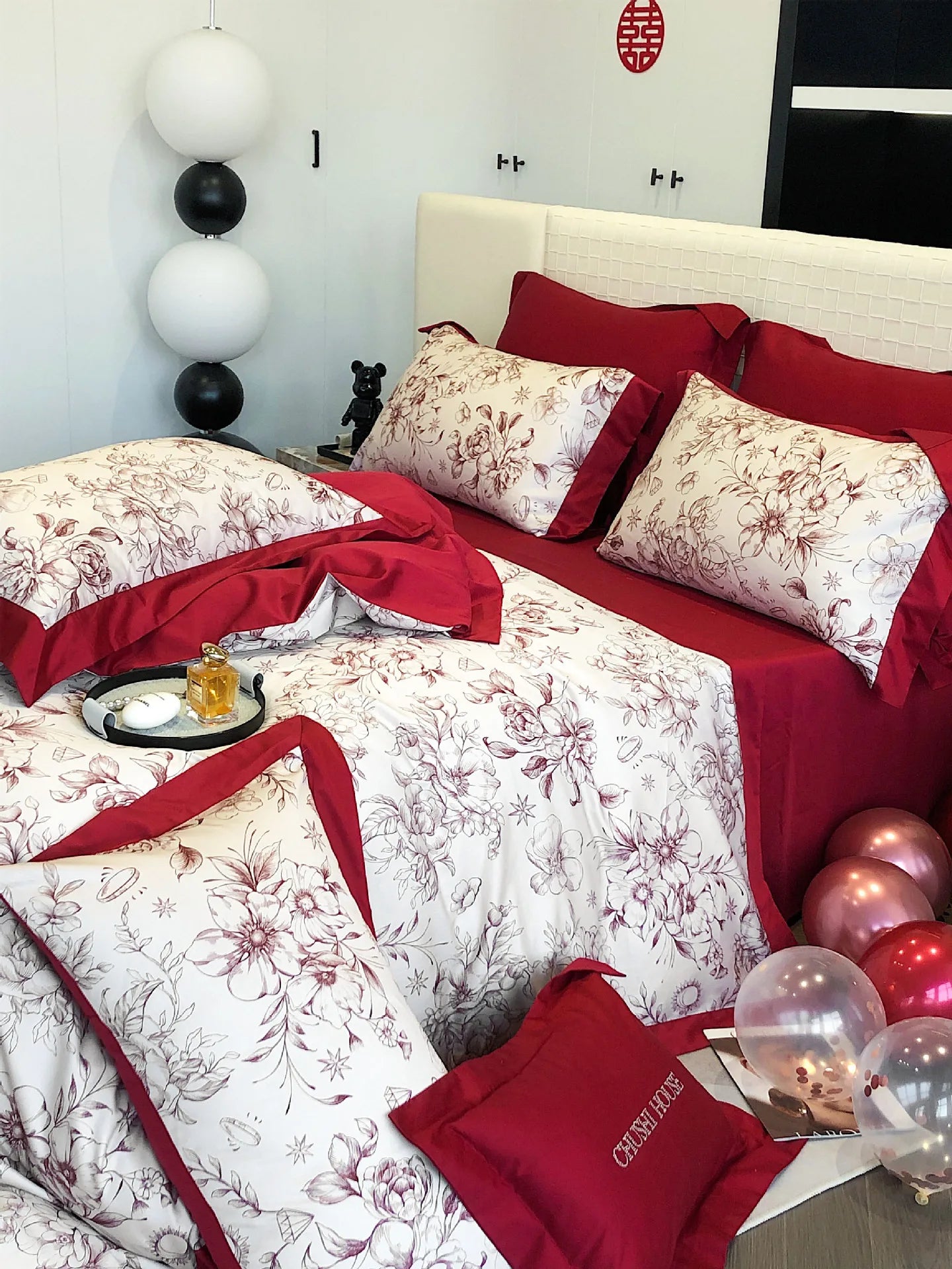 100S Egyptian Cotton Bedding Set Wedding Queen King Double Size Digital Printing  Bed Linens Duvet Cover Set Sheet Pillowcase