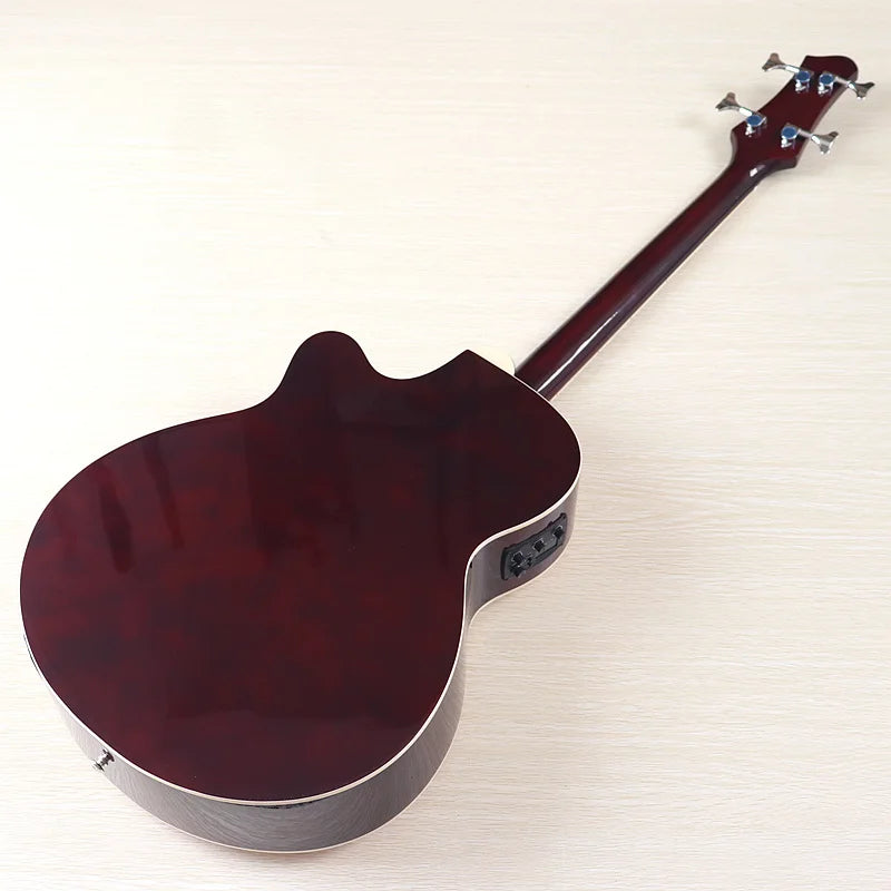 Acoustic Electric Bass Guitar 4 String High Gloss Acoustic Bass 43 Inch Natural Color Black Color Cutaway Bass Guitar with EQ