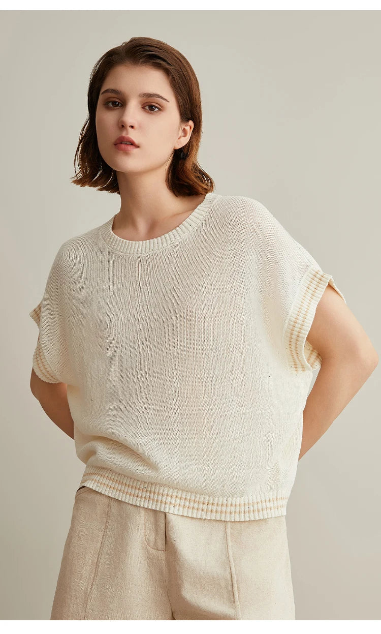BC656 Western Style Luxury Brand Women's Clothing Summer Sequin Ladies Knitted Pullover 100% Linen Sweaters For Women