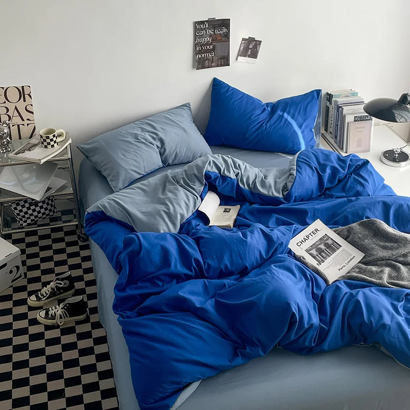 Solstice Home Textile Solid Color Dark Blue Bedding Set Boys Girl Child Adult Woman Flat Bed Sheet Duvet Cover Pillowcase Sheet