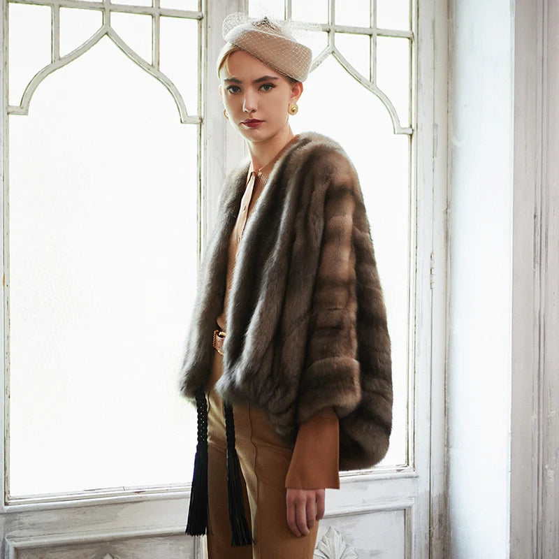 Women's Fur Coat 2223 Trend Natural Fur Long Mink Short Coffee Outerwear Jackets Trench Coats Shalw Outdoor Clothes Clothing