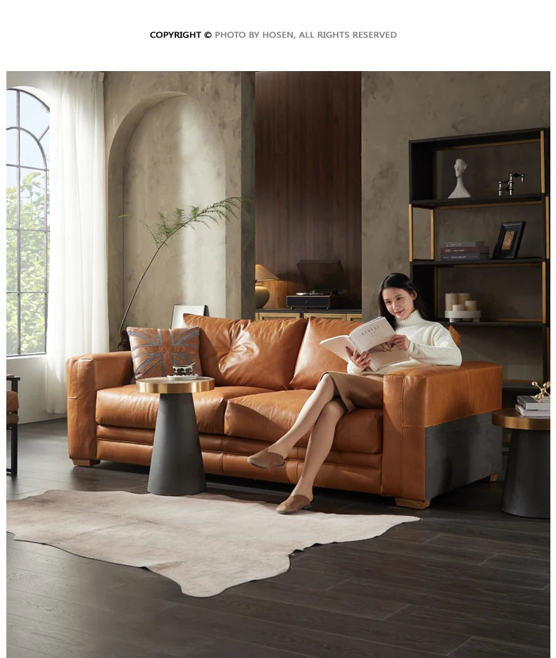 YY Post-Modern Simple Retro Oil Wax Skin Full Leather Sofa Living Room Sofa