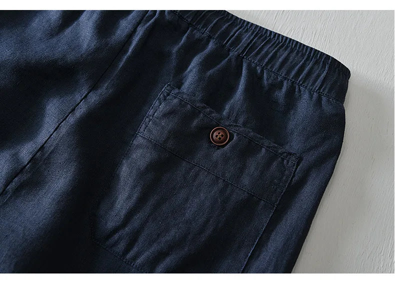 Summer New Simple 100% Linen Shorts for Men Clothing Solid Color Streetwear Men Pants B8103