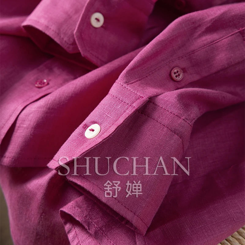 100% Linen Long-sleeved Shirt Women Long Sleeve Top Womens Shirts Luxury  Blouses for Women Fashion 2024