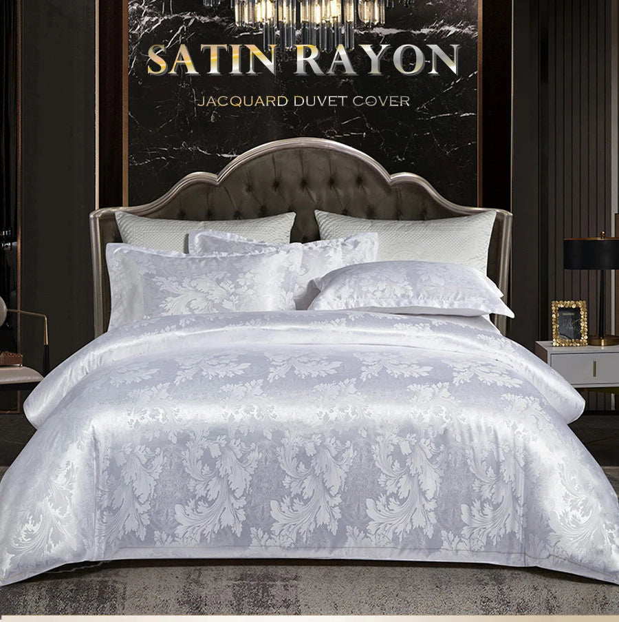 WASART Satin rayon jacquard white duvet cover couple 2 people double bed quilt cover bedding set queen king size comforter set