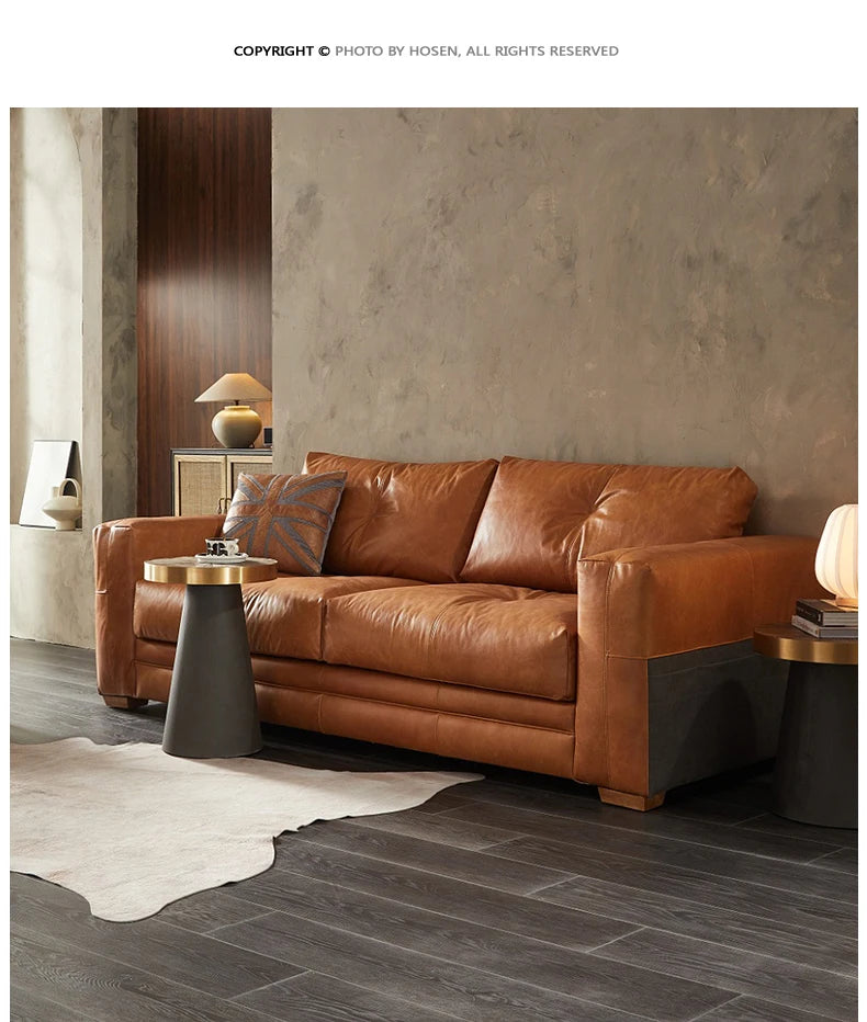 YY Post-Modern Simple Retro Oil Wax Skin Full Leather Sofa Living Room Sofa