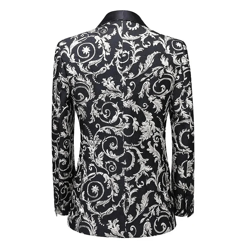 2-Piece Men's Printed Single Row One Button Suit Slim Korean Formal Dress For Groomsmen Wedding Clothing (Blazer+Pants)