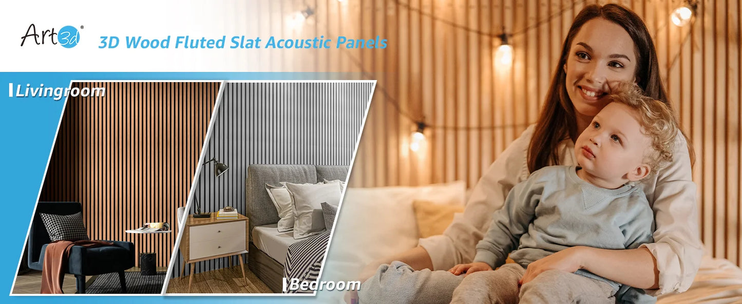 Art3d 2PCS Wood Slat Acoustic Panels 3D Fluted Sound Absorbing Wall Panel Home Decoration Use in Homes Offices Studios