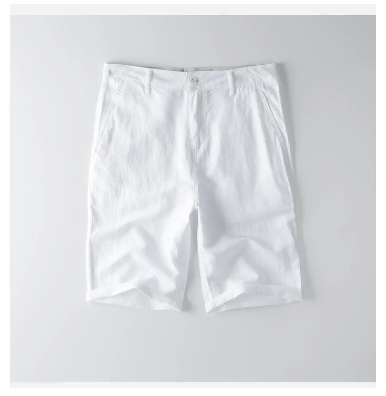 Summer Fashion Men Cotton Linen Shorts Beach Holiday Solid Color Fresh China Style Thin Casual Loose Half Length Straight Pants