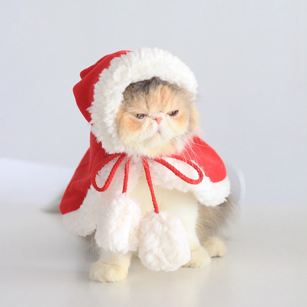 Winter Cat Costume Santa Cosplay Funny Transformed Cat Dog Pet Christmas Cape Dress Up Clothes Red Scarf Cloak Props Decoration