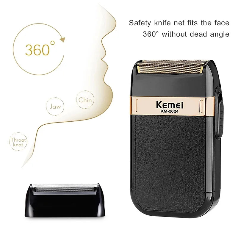 Kemei Electric Shaver For Men Fashionable Men's Leather Shell Waterproof Rechargeable Electric Professional Beard Trimmer Razor