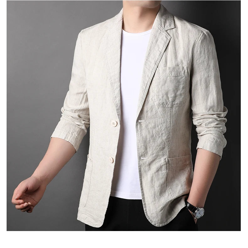 Spring Summer 2024 new high-quality men's fashion handsome linen suit Thin men's coat fabric composition 100% linen  blazer