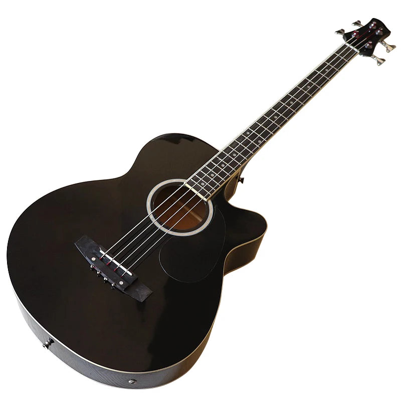 Acoustic Electric Bass Guitar 4 String High Gloss Acoustic Bass 43 Inch Natural Color Black Color Cutaway Bass Guitar with EQ