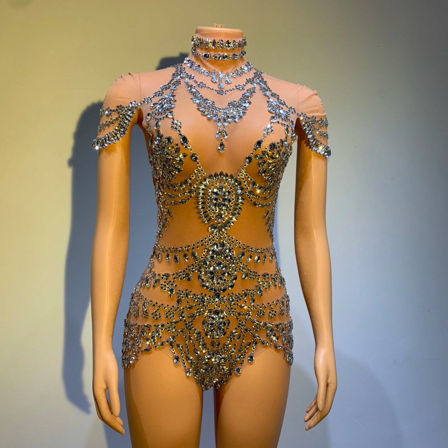 Sparkly Rhinestones Bodysuit Women 2024 Sexy Mesh Transparent Dance Outfit Performance Costume Singer Party Club Show Stage Wear