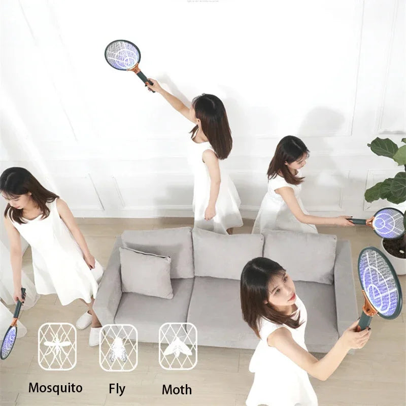 2 In 1 Electric Mosquito Racket USB Rechargeable Fly Zapper Swatter Lamp Electric Shock Bug Zapper Trap Flies Summer Fly Swatter