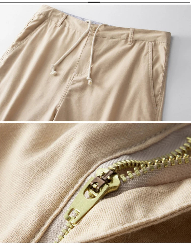 Summer Fashion Men Cotton Linen Shorts Beach Holiday Solid Color Fresh China Style Thin Casual Loose Half Length Straight Pants