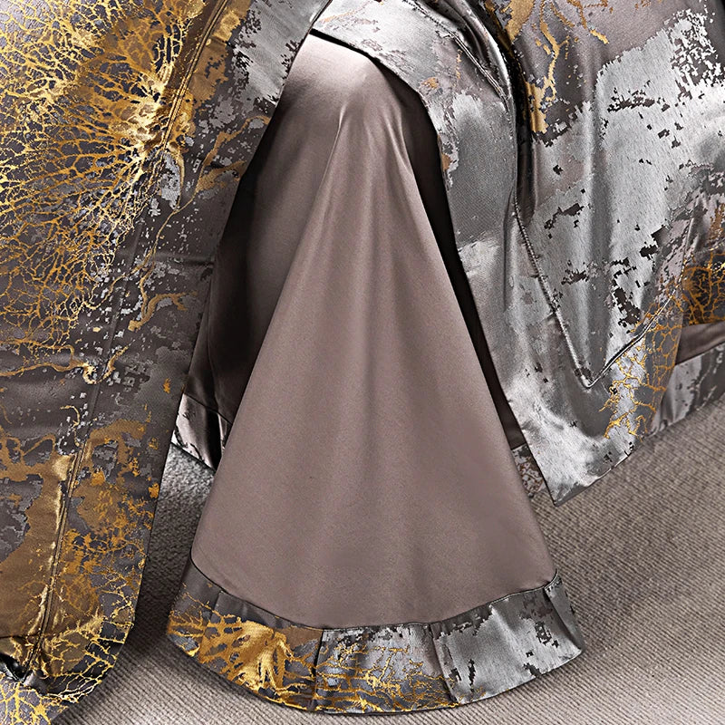 Luxury Silver Gray gold Satin Jacquard Bedding Set 1000TC Egyptian Cotton Queen King Size Duvet Cover Set Bed Sheet Pillowcases