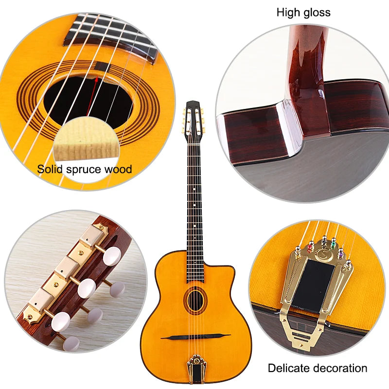 41 Inch Django Guitar Spruce Wood Top Gypsy Swing Acoustic Guitar Natural High Gloss Finish 6 String Folk Guitar Jango