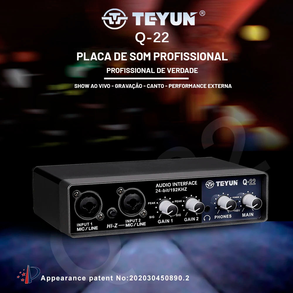 TEYUN Q-22 Audio Interface Sound Card With Monitoring Electric Guitar Live Recording Professional Sound Card For Studio Singing