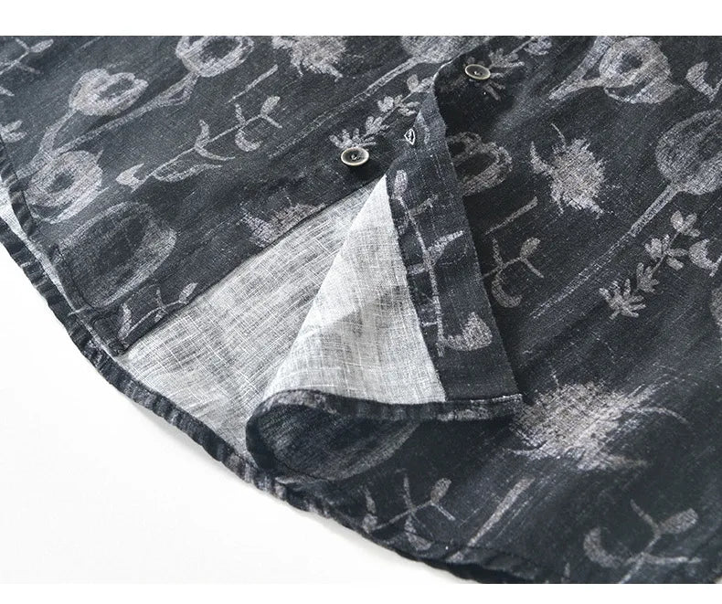 Summer New Printed 100% Linen Short Sleeve Shirts for Men Slim Thin Streetwear Men Clothing BL996