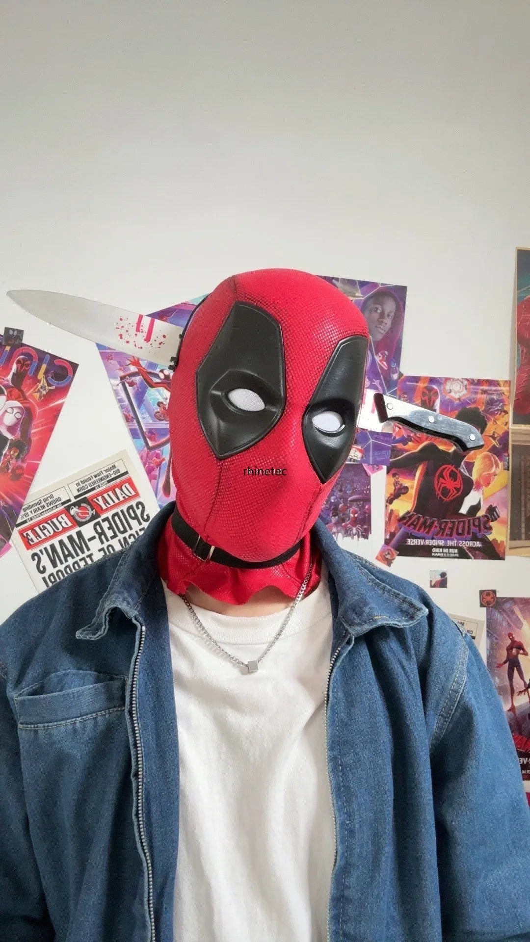 Marvel Deadpool Mask with 3D Screen Printed Fabric & 1 Pair of Magnetic Normal Eyes Halloween Cosplay Costume for Birthday Gift
