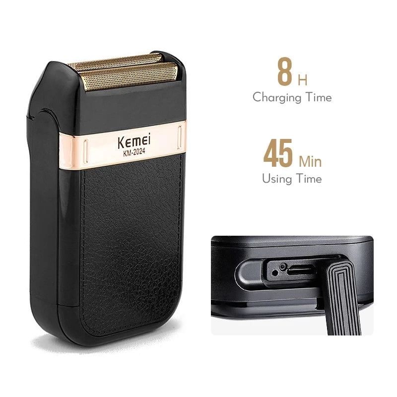 Kemei Electric Shaver For Men Fashionable Men's Leather Shell Waterproof Rechargeable Electric Professional Beard Trimmer Razor