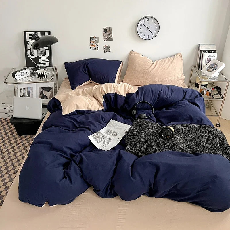 Solid Color Duvet Cover Set 100% Washed Cotton Bedding Set Super Soft Comfortable Lightweight Comforter Cover with 2 Pillowcases