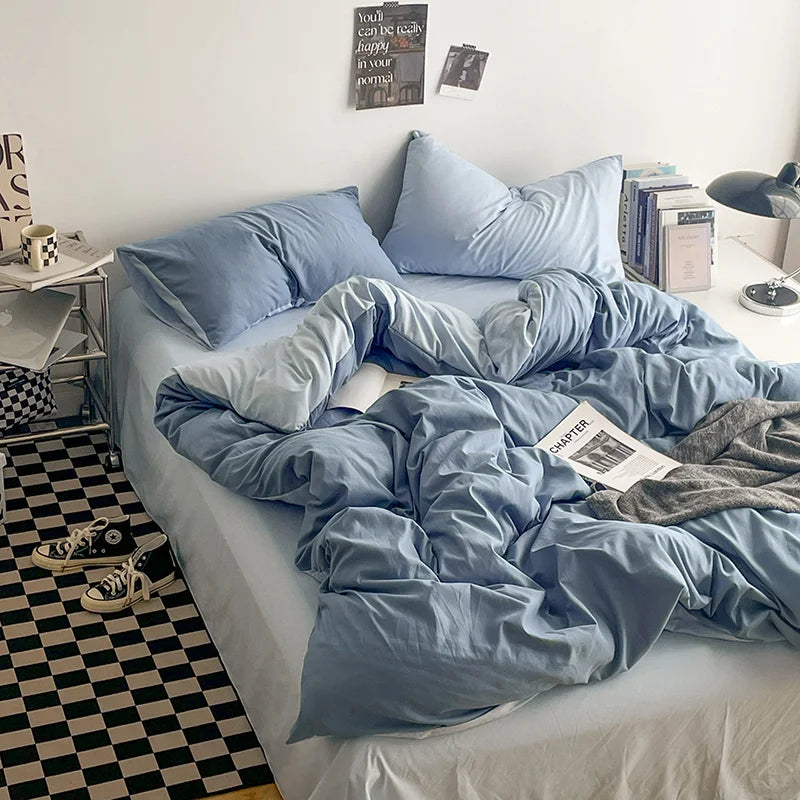 Solstice Home Textile Solid Color Dark Blue Bedding Set Boys Girl Child Adult Woman Flat Bed Sheet Duvet Cover Pillowcase Sheet