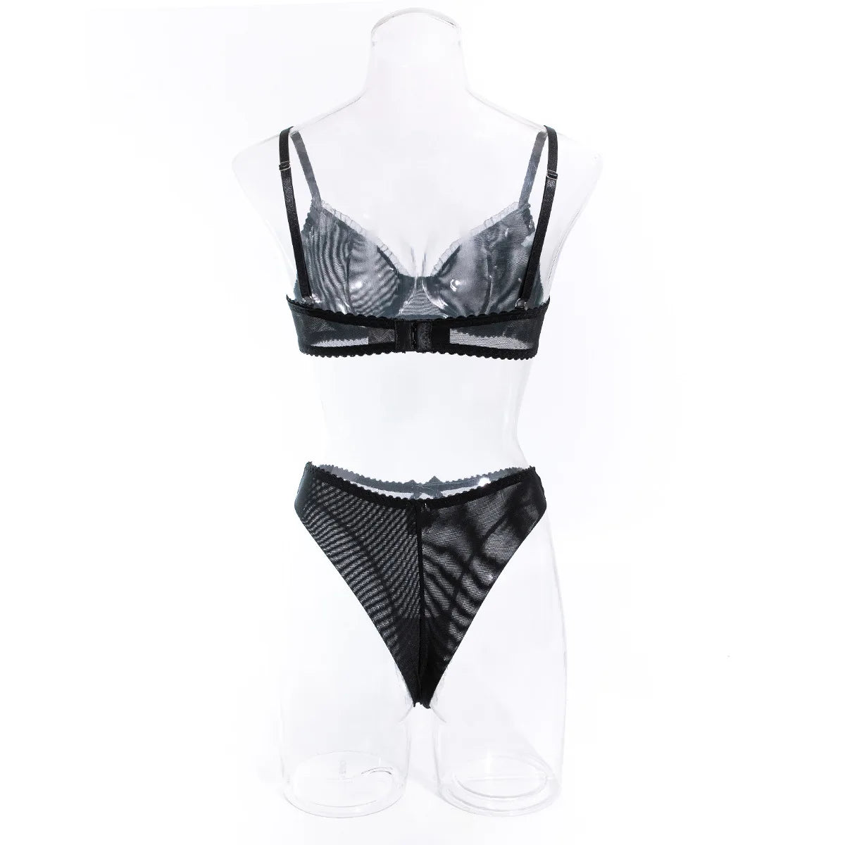 Black Fashion Women Sexy Ultrathin Push Up Underwear Sets Lace Small Female Transparent Adjustable Gather Ladies Bra Panties
