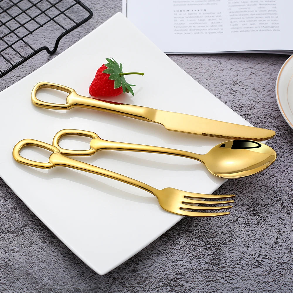 30Pcs Silver Luxury Fashion Cutlery Set 18/10 Stainless Steel Creativity Gift Hangable Flatware 304 Drop Shipping