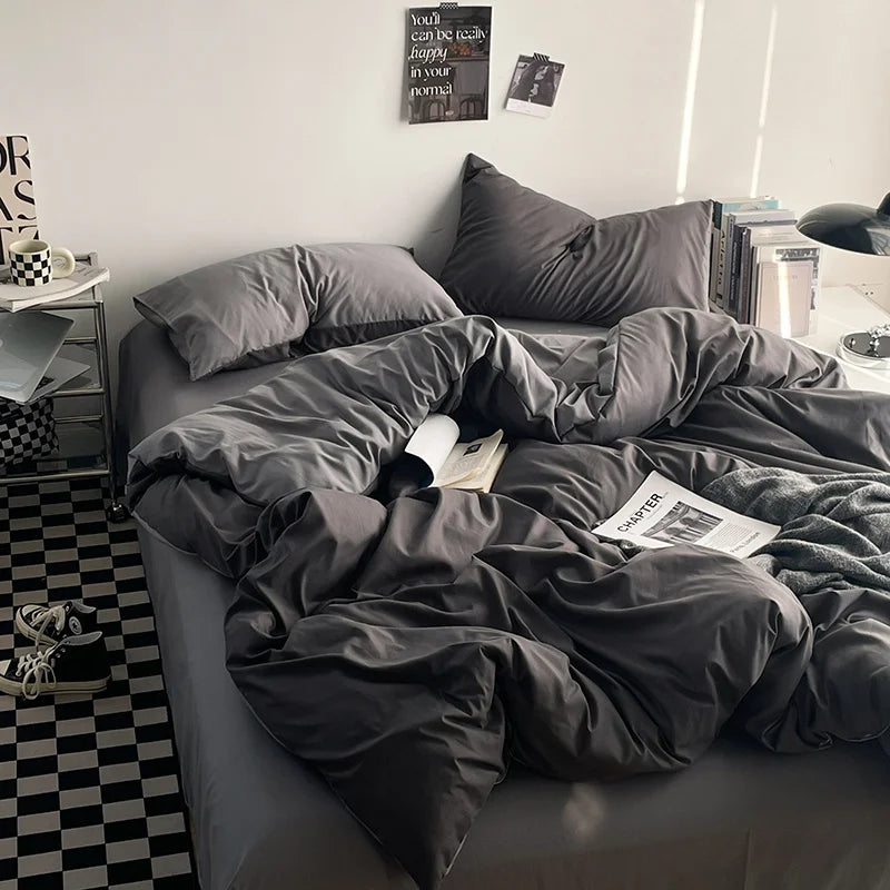 Solstice Home Textile Solid Color Dark Blue Bedding Set Boys Girl Child Adult Woman Flat Bed Sheet Duvet Cover Pillowcase Sheet
