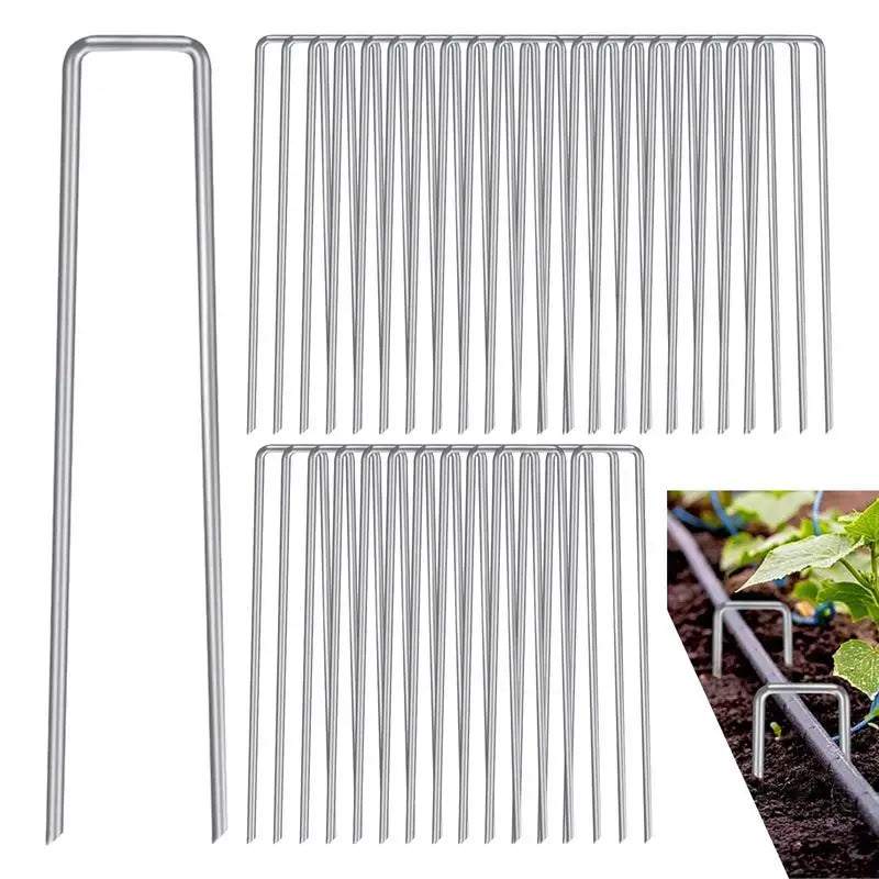 100 Pieces Garden Pegs Metal Tent Pegs U-shaped Gardening Nails Stakes Fence Steel Wire Lawn Spikes For Ground Sheets Membrane