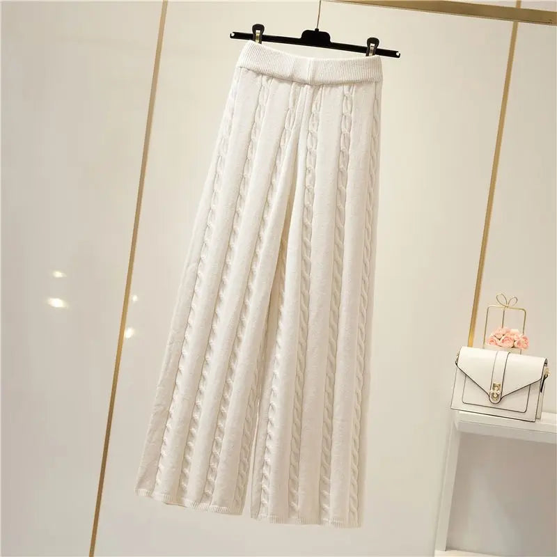 Arge Size Women's Autumn and Winter Set 2024 New Cotton Vest Knitted Sweater Versatile Wide Leg Pants Three Piece Set Pant Sets