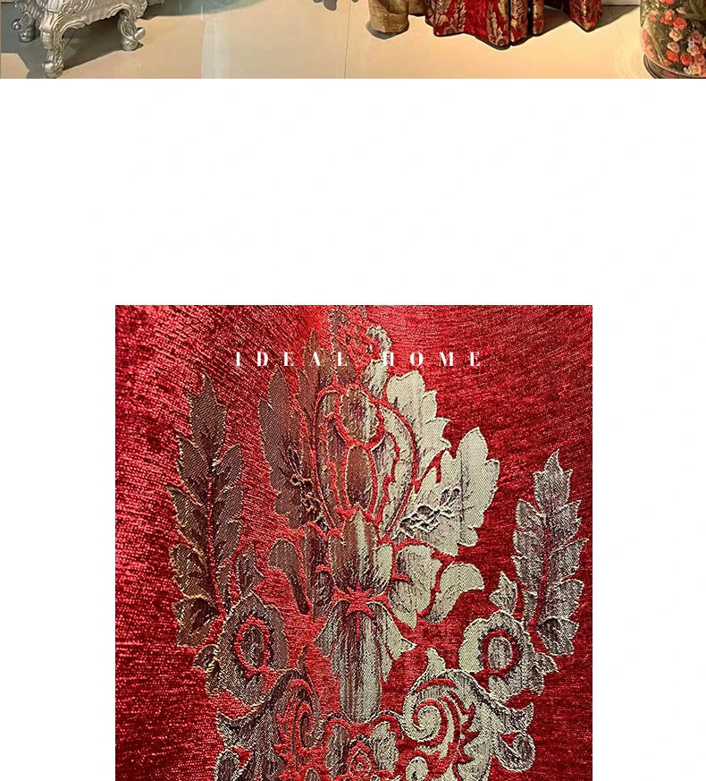 Red Gilded Jacquard Thickened Chenille Patched Curtains for Living Room Bedroom French Window Villa Customization Valance