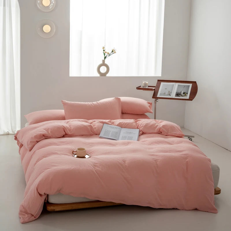 Japanese Washed Cotton Soft Bedding Set Duvet Cover with Pillowcases Bedclothes Comforter covers Sets Solid color Home Textile