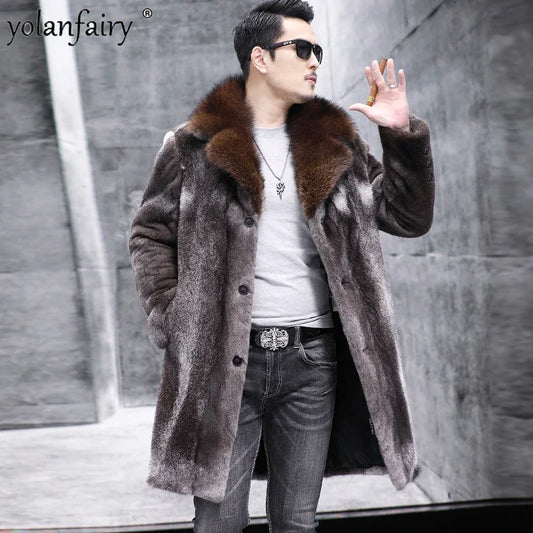 High End Natural Mink Coat Men's Jacket 2023 Winter New M.pennanti Fur Collar Whole Mink Real Fur Coats Jackets for Men Clothing